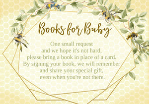 Bee Baby Shower Book Request Card, Printable Books for Baby, Bumble Bee Baby Shower Invite, Stock the Library, Bring a Book Instant Download