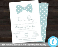 Load image into Gallery viewer, Bow Tie Baby Shower Invitation, Printable Baby Shower Invite, Baby Boy Shower Invitation, It&#39;s A Boy, Invitation Template, Blue, Polka Dots