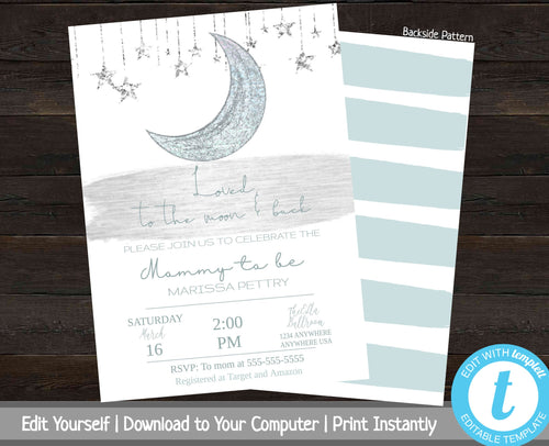 Baby Shower Invitation Boy, Love You to the Moon and Back, Printable Baby Shower Invite, Moon Baby Shower Invitation, Invitation Template