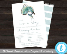 Load image into Gallery viewer, Whale Baby Shower Invitation Set, Boy Baby Shower Package, Nautical Shower Invitation, Baby Shower Bundle, Printable Baby Shower Invites