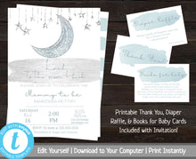 Load image into Gallery viewer, Loved to the Moon and Back Baby Shower Bundle, Baby Shower Invitation Boy, Baby Shower Set, Baby Shower Package, Printable Invite, Stars