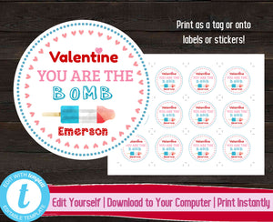 Editable Valentine's Day Tag, Kids Valentine's Day Stickers, Valentines Gift Label, Kids Valentine, Classroom Valentines, Bath Bomb Gift Tag