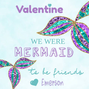 Mermaid Valentine's Day Tag, Glitter Valentines Day Sticker, Kids Valentine's Day Gift Label, We Were Mermaid to be Friends, Mermaid Tail