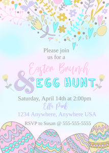 Easter Brunch Invitation, Easter Egg Hunt Invitation, Easter Invitation, Easter Brunch, Easter Party Invite, Easter Bunny, Bunny Ears, Pink