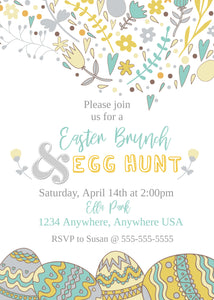 Easter Invitation, Easter Brunch Invite, Easter Egg Hunt Invitation, Easter Brunch, Easter Party Invite, Easter Bunny, Bunny Ears, Yellow