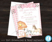 Load image into Gallery viewer, Farm Animals Birthday Invitation, Farm Animals Birthday Party, Barnyard Birthday, Farm Birthday Party, First Birthday Invitation, Gingham