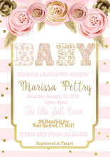 Load image into Gallery viewer, Girls Floral Baby SHower invitation, Shabby chic Baby SHower, FLoral Invitation, Water Color, Pink Gold BABY Shabby chic, Digital
