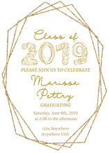 Load image into Gallery viewer, Graduation Invitation, Graduation Party Invite, Graduation Announcement, Gold, Geometric, Printable Party Invite, Class of 2019, Glitter