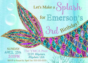 Mermaid Invitation, Mermaid Birthday Invitation, Mermaid Party, Under the Sea Invitation, Mermaid Tail, Mermaid Party Invitation, Printable