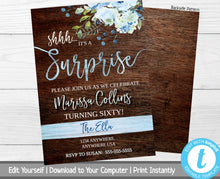 Load image into Gallery viewer, Surprise Birthday Party Invitation, Rustic Surprise Party Invite, Floral Birthday Party Invite, Shhh It&#39;s A Surprise, Milestone Birthday