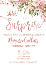 Load image into Gallery viewer, Shhh It&#39;s A Surprise, Floral Birthday Party Invitation, Rustic Surprise Party Invite, Surprise Birthday Party Invitation, Milestone Birthday