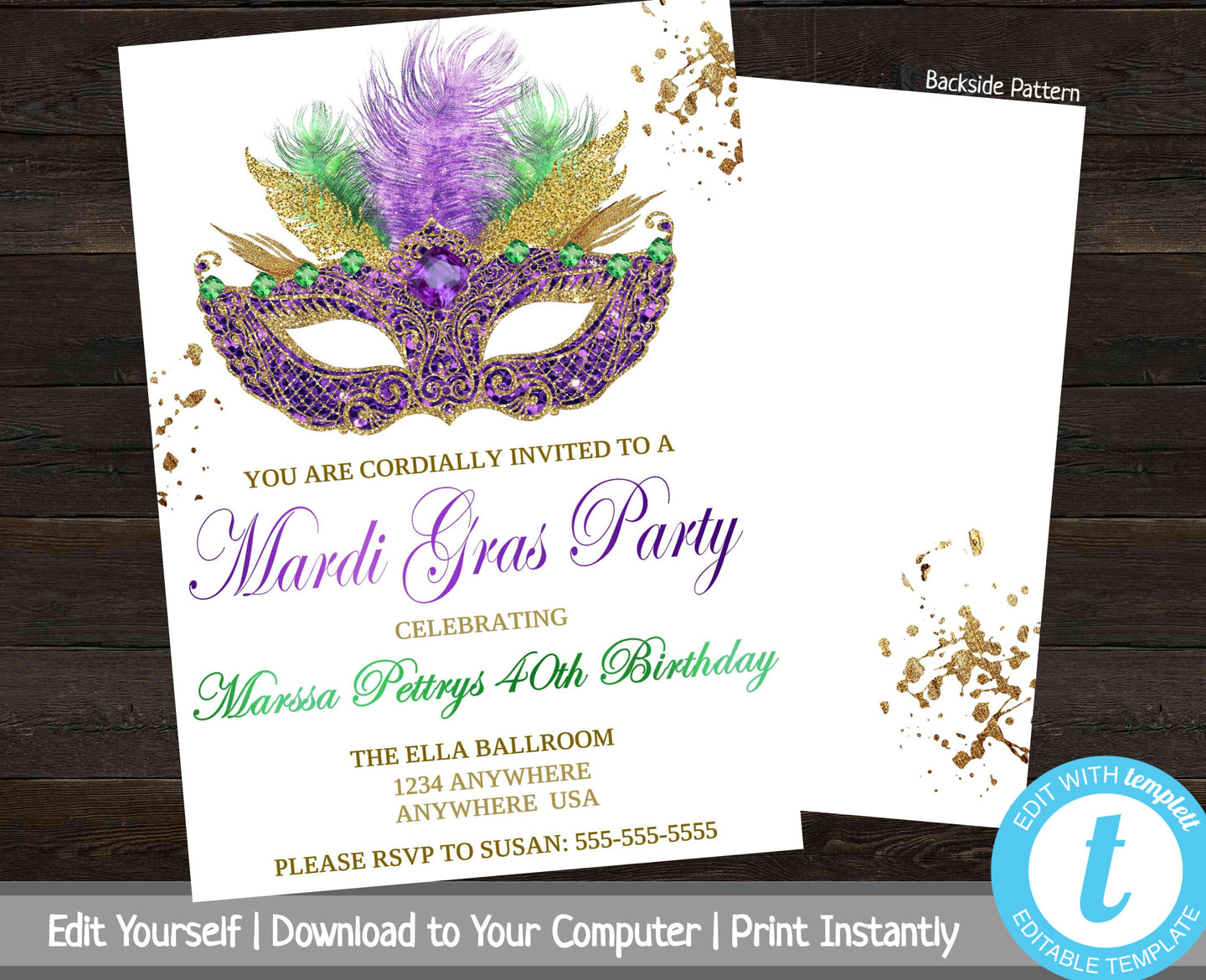 Mardi Gras Party Invite, Birthday Party Invitation, Mardi Gras Bday Party, Masquerade Birthday Party Invite, Milestone Birthday Invitation