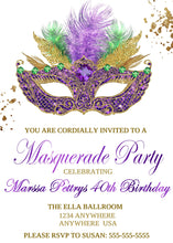 Load image into Gallery viewer, Masquerade Birthday Ball Invite, Birthday Party Invitation, Masquerade Birthday Invitation, Mardi Gras, Milestone Birthday, 30th, 40th, 50th