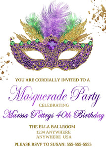Masquerade Birthday Ball Invite, Birthday Party Invitation, Masquerade Birthday Invitation, Mardi Gras, Milestone Birthday, 30th, 40th, 50th