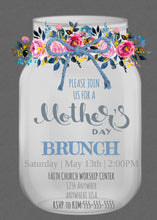 Load image into Gallery viewer, Mothers Day Brunch, Mothers Day Invitation, Rustic Mothers Day Invite, Mothers Day Party, Mason Jar with Twine Bow, Printable Invitation