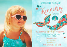 Load image into Gallery viewer, Mermaid Invitation with Photo, Mermaid Photo Invitation, Mermaid Birthday Invite, Coral and Teal Mermaid Tail, Under The Sea, Mermaid Party
