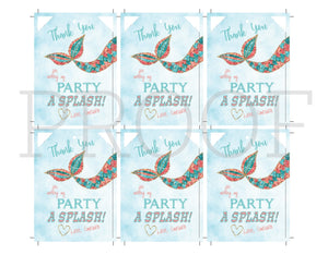 Printable Mermaid Favor Tags, Mermaid Thank You Tag, Mermaid Party, Mermaid Labels, Mermaid Birthday, Coral and Teal, Mermaid Tail, Stickers