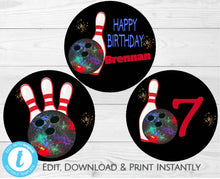 Load image into Gallery viewer, Printable Cupcake Toppers, Bowling Cupcake Toppers, Bowling Party, Cupcake Toppers, Cupcake Toppers Birthday, Bowling Pin, Cake Topper