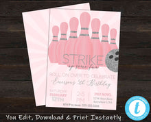 Load image into Gallery viewer, Bowling Party Invitation, Bowling Birthday Invitation, Bowling Invitation Instant Download, Girl Bowling Invite, Bowling Birthday Party
