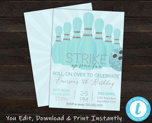 Bowling Birthday Party Invitation, Bowling Party Invite, Bowling Birthday Invitation, Bowling Invitation Instant Download, Bowling Invite