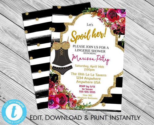 Lingerie Shower Invitation, Bridal Shower Invitation, Spoil Her Lingerie Shower Invite, Bridal Shower Invite Instant Download, Printable