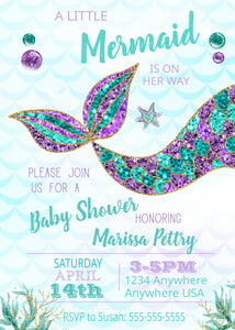 Mermaid Baby Shower Invitations, Mermaid Invitation, Mermaid Thank You Cards, Mermaid Party, Mermaid Baby Shower, Instant Download, Suite