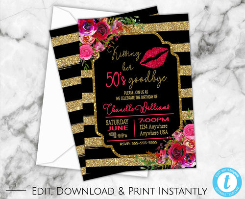 60th Birthday Invitations, Milestone Birthday, 60th Birthday, Birthday Invitations, Birthday Invitation Template, Glitter, Floral