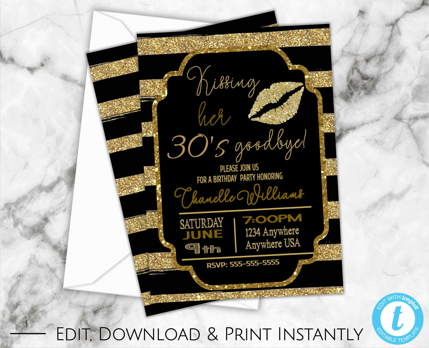 40th Birthday Party Invitations, 40th Birthday Invites, 40th Birthday, Birthday Invitations, Birthday Invitation Template, Black and Gold
