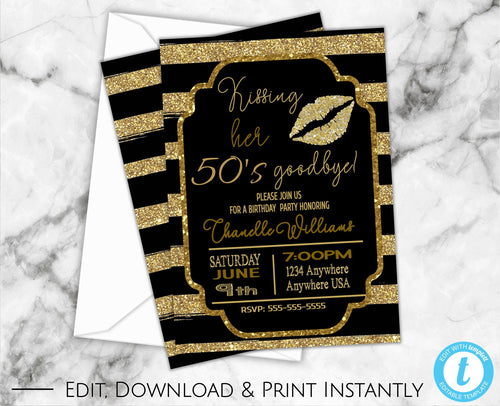 60th Birthday, 60th Birthday Invitations, Milestone Birthday, Birthday Invitations, Birthday Invitation Template, Glitter, Black and Gold