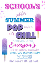 Load image into Gallery viewer, Schools Out Party, Summer Party, Schools Out For Summer, Summer Party Invitations, Popsicle, End of The Year Party Invitation, Watercolor