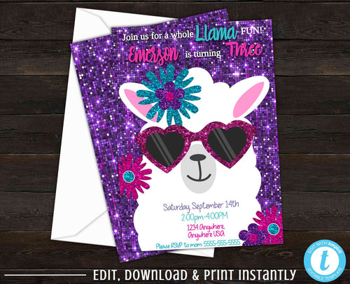 Llama Invitation, Llama Birthday Invitation, Llama Party, Birthday Invitations, Birthday Party Invitations, Fiesta Birthday Invitation