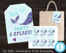 Load image into Gallery viewer, Mermaid Party, Mermaid Party Package, Mermaid Birthday, Mermaid Party Decorations, Birthday Invitations, Glitter, Mermaid First Birthday