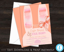 Load image into Gallery viewer, Easter Invitation, Easter Egg Hunt Invitation, Easter Brunch, Easter Party Invitation, Easter Bunny, Easter Brunch Invite, Bunny Ears, Coral