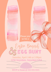 Easter Invitation, Easter Egg Hunt Invitation, Easter Brunch, Easter Party Invitation, Easter Bunny, Easter Brunch Invite, Bunny Ears, Coral