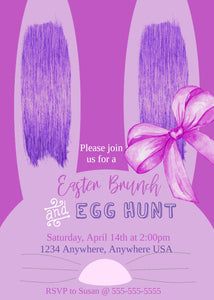 Easter Egg Hunt Invitation, Easter Invitation, Easter Brunch, Easter Party Invite, Easter Bunny, Easter Brunch Invite, Bunny Ears, Purple