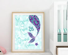 Load image into Gallery viewer, Mermaid Wall art, Mermaid kisses &amp; starfish kisses | mermaid sign | mermaid digital print | Nautical | Under the sea |Birthday sign Instant