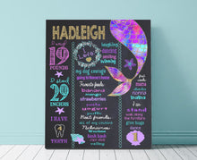 Load image into Gallery viewer, Mermaid Birthday Chalkboard, Birthday Board, Milestone Chalkboard, 1st Birthday Chalkboard, First Birthday Mermaid, Mermaid Party, Glitter