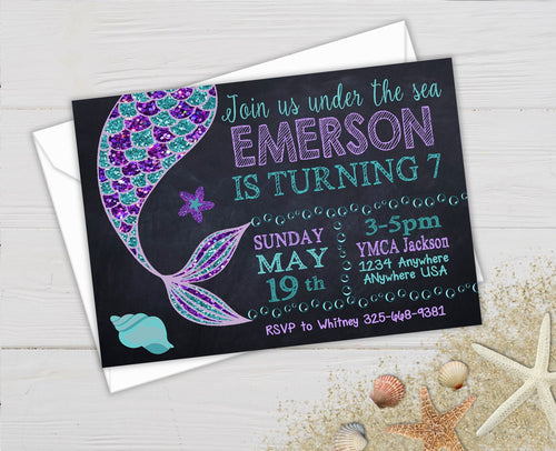 Mermaid Birthday Invitation, Mermaid Invitation, Under the Sea Invitation, Mermaid Party, Mermaid Birthday, Birthday Invitation, Glitter