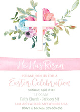 Load image into Gallery viewer, Easter Invitation, Religious Easter, He Has Risen, Easter Celebration Invitation, Easter Party Invitation, Easter Brunch, Floral Invitation