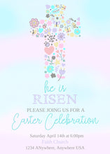 Load image into Gallery viewer, Religious Easter, Easter Invitation, He Is Risen, Easter Celebration Invitation, Easter Party Invitation, Easter Brunch, Pastel Invitation