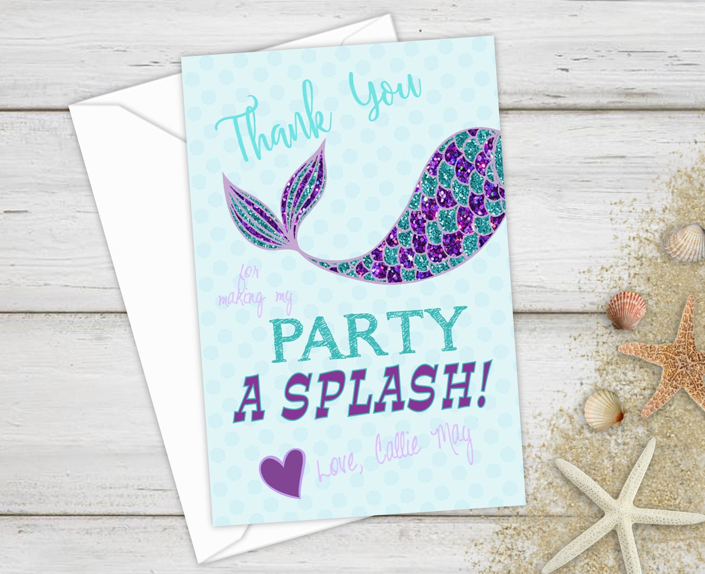 Mermaid Thank You Cards, Thank You Cards, Printable Thank You Card, Under the Sea, Birthday Thank You, Mermaid Party, Mermaid Birthday Party