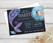 Load image into Gallery viewer, Mermaid Birthday, Birthday Party Invites, Mermaid Invite, Mermaid Party, Birthday Invitations, Birthday Invite with Photo, Photo Invitations
