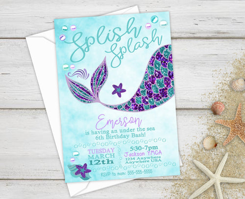 Mermaid Invite, Birthday Invitations, Mermaid Birthday Party, Birthday Invites, Mermaid Party, Under the Sea, Birthday Party Invitations