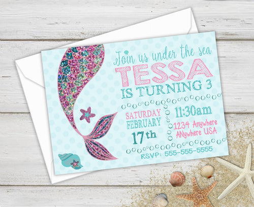 Birthday Invitations, Mermaid Birthday Party, Mermaid Invite, Birthday Party Invitations, Mermaid Party, Birthday Party, Birthday Invites