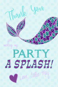 Mermaid Birthday, Birthday Invitations, Thank You Cards, Mermaid Party, Birthday Party Invitations, Thank You Notes, Mermaid Invite, Glitter