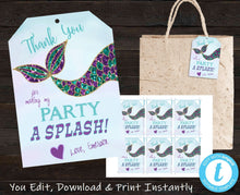 Load image into Gallery viewer, Mermaid Party Tag, Mermaid Party, Mermaid Thank You Tags, Mermaid Labels, Mermaid Thank You Stickers, Printable Favor Tags, Mermaid Birthday