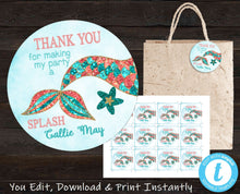 Load image into Gallery viewer, Mermaid Thank You Stickers, Printable Favor Tags, Mermaid Party Tag, Mermaid Party, Mermaid Thank You Tags, Mermaid Labels, Mermaid Birthday