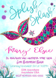 Mermaid Invitation, Mermaid Birthday Invitations, Mermaid Party, Under the Sea Invitation, Birthday Party Invitations, Birthday Invitations
