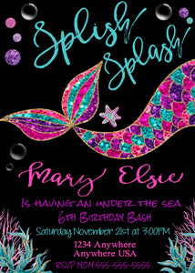 Mermaid Birthday, Birthday Party Invite, Mermaid Invitation, Mermaid Party, Under the Sea Invitation, Birthday Invitations, Mermaid Invite