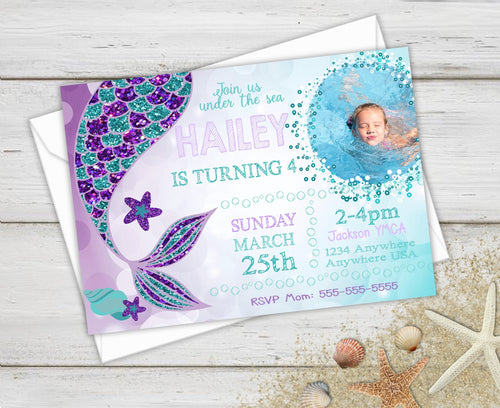 Mermaid Birthday Party Invitations, Mermaid Invites, Photo Invitation, Mermaid Party, Birthday Invitations, Mermaid Birthday, Birthday Party